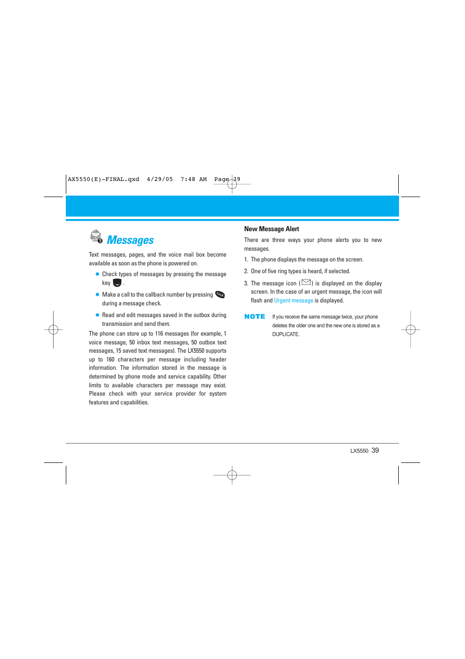 Messages | LG LGAX5550 User Manual | Page 39 / 174