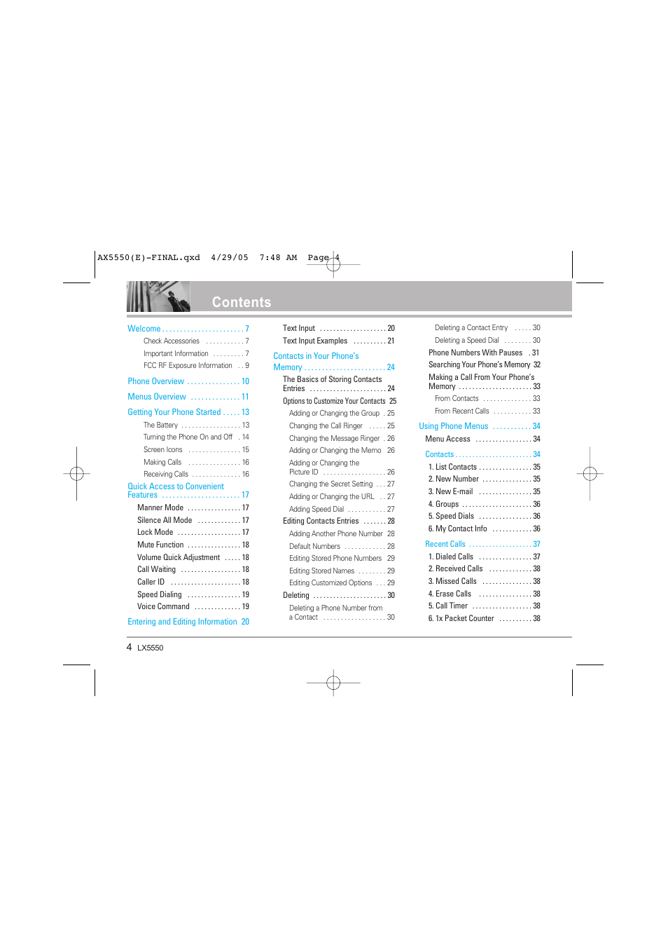 LG LGAX5550 User Manual | Page 4 / 174