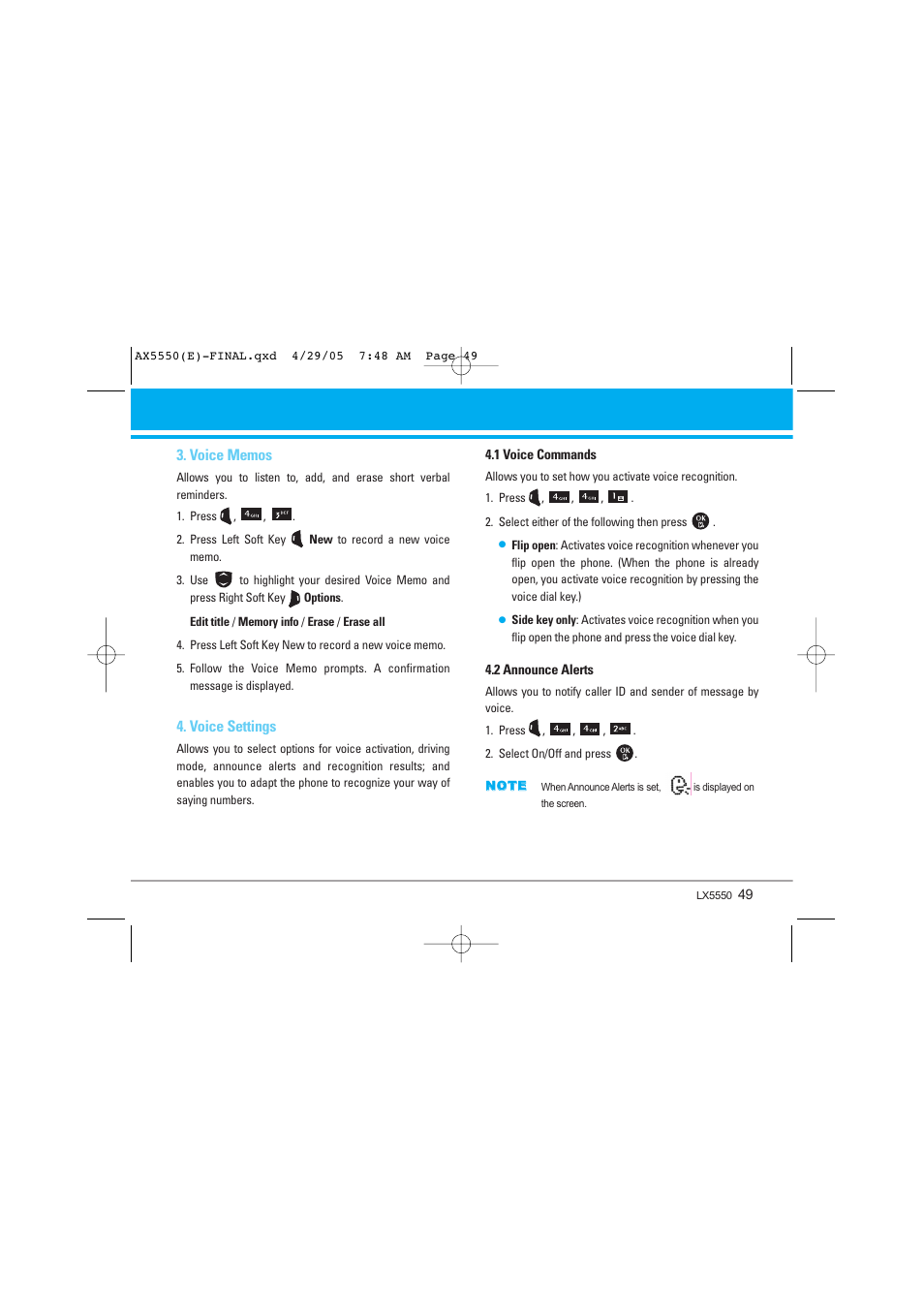 Voice settings | LG LGAX5550 User Manual | Page 49 / 174