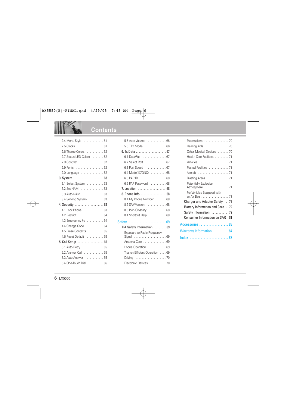 LG LGAX5550 User Manual | Page 6 / 174