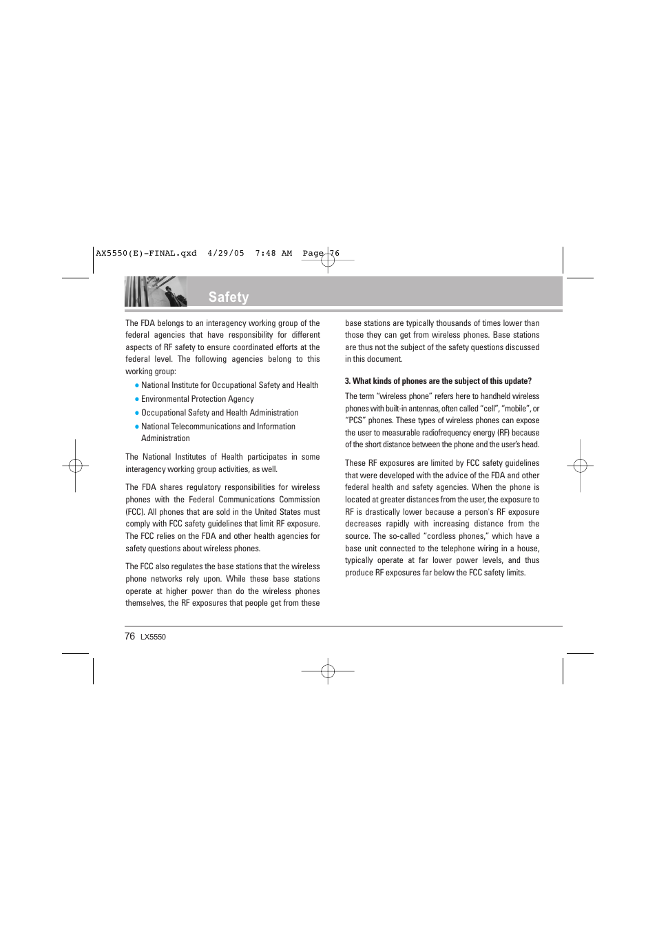 Safety | LG LGAX5550 User Manual | Page 76 / 174