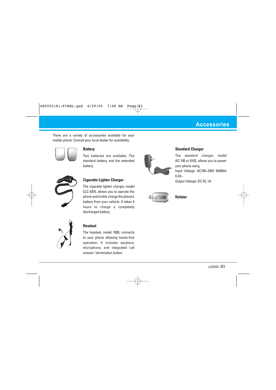 Accessories | LG LGAX5550 User Manual | Page 83 / 174