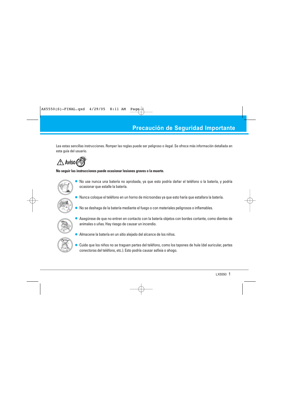 Precaución de seguridad importante | LG LGAX5550 User Manual | Page 88 / 174