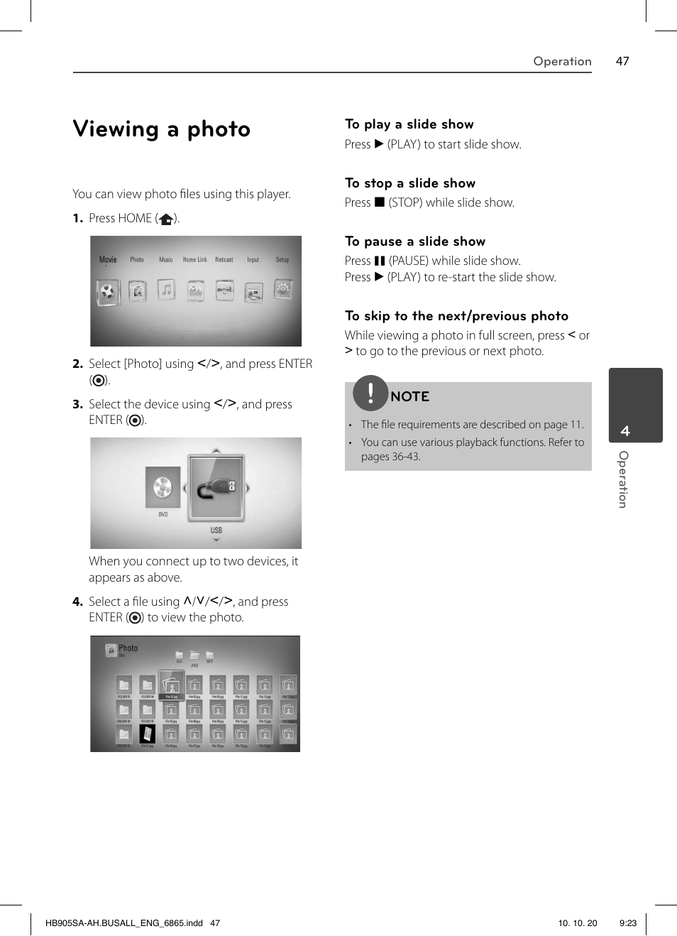 Viewing a photo | LG LHB335 User Manual | Page 47 / 104