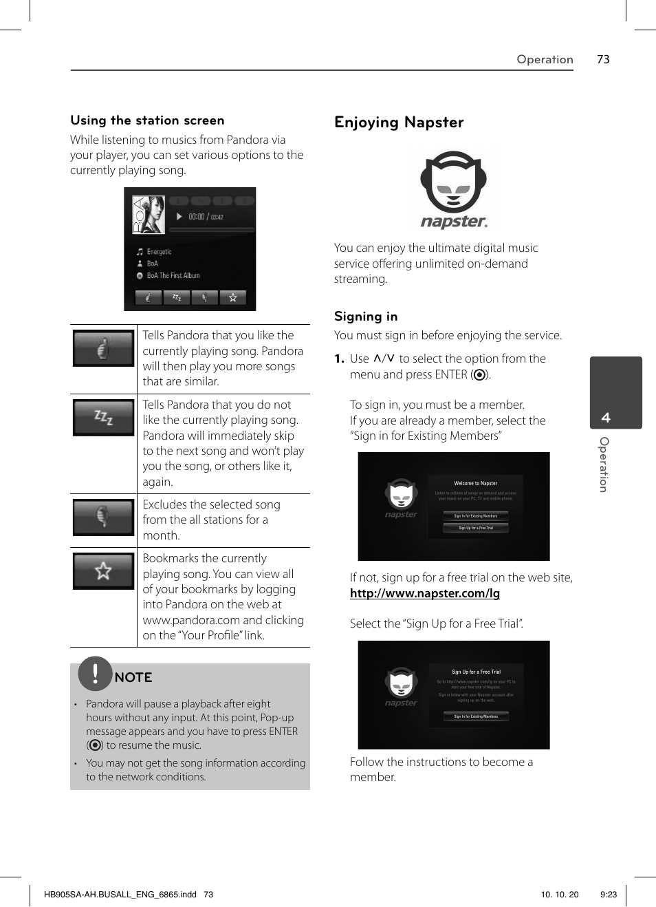 Enjoying napster | LG LHB335 User Manual | Page 73 / 104