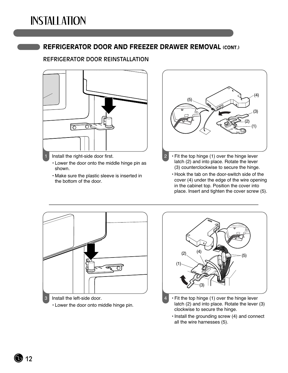 12 refrigerator door and freezer drawer removal | LG LFX28991ST User Manual | Page 12 / 156