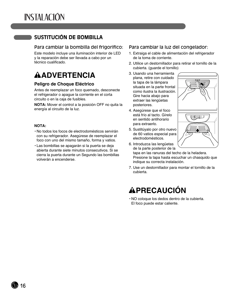 Wadvertencia, Wprecaución | LG LFX28991ST User Manual | Page 120 / 156