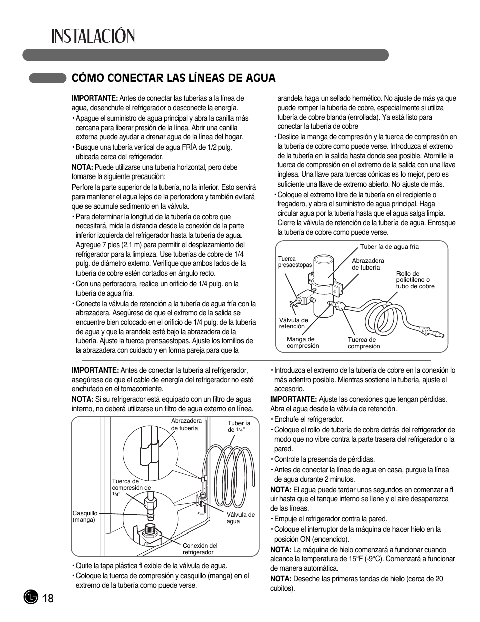18 cómo conectar las líneas de agua | LG LFX28991ST User Manual | Page 122 / 156