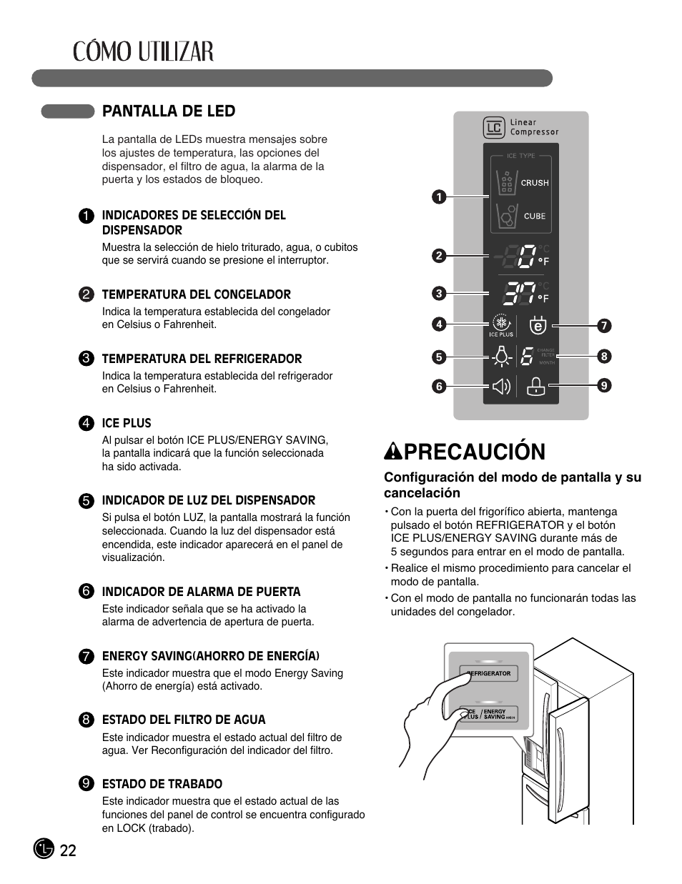 Wprecaución, 22 pantalla de led | LG LFX28991ST User Manual | Page 126 / 156