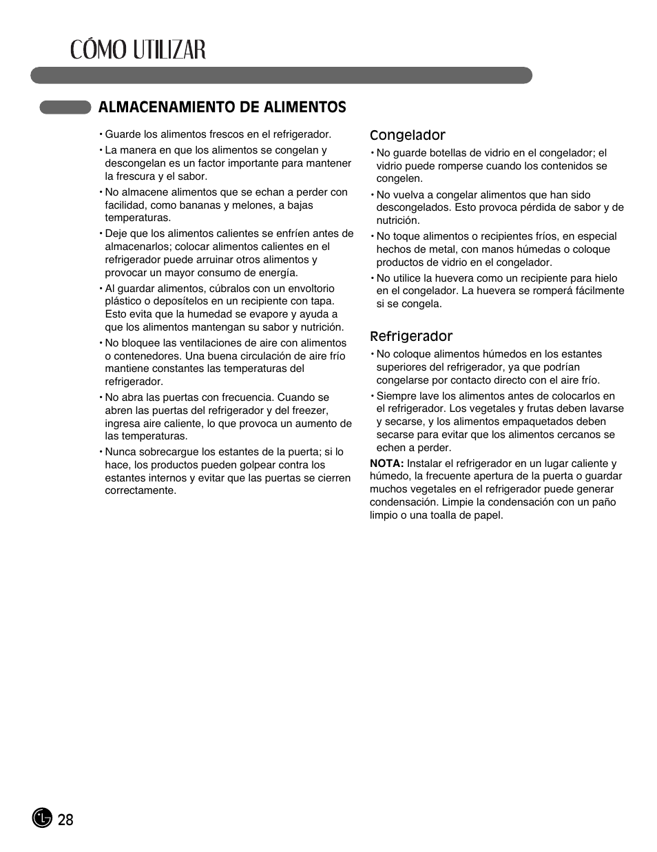 28 almacenamiento de alimentos | LG LFX28991ST User Manual | Page 132 / 156