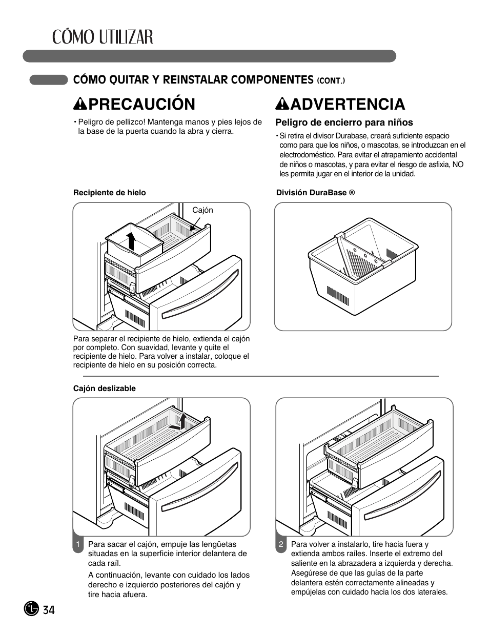 Wprecaución, Wadvertencia | LG LFX28991ST User Manual | Page 138 / 156