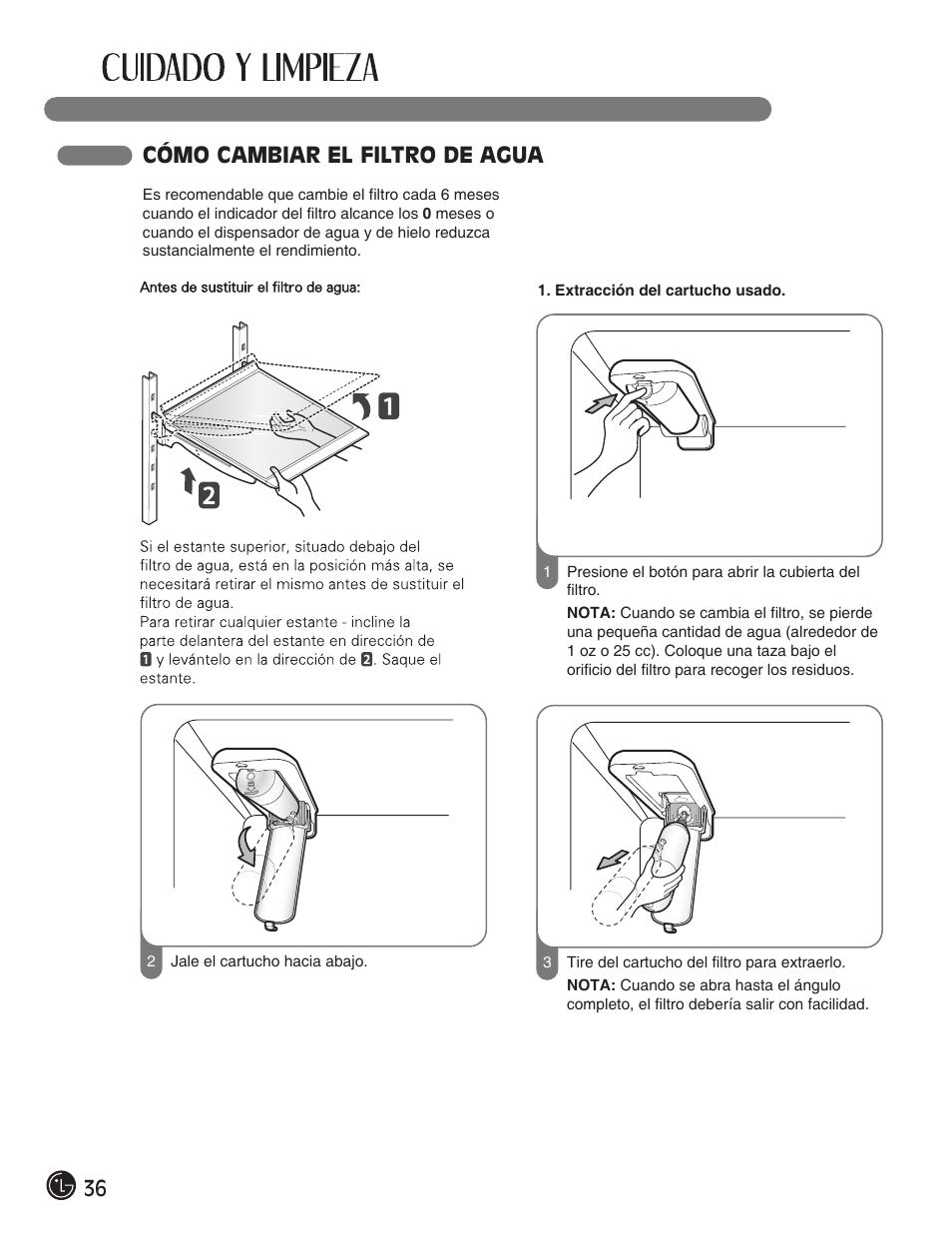 36 cómo cambiar el filtro de agua | LG LFX28991ST User Manual | Page 140 / 156