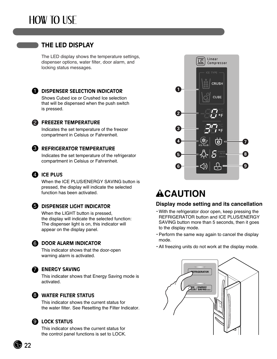 Wcaution, 22 the led display | LG LFX28991ST User Manual | Page 22 / 156