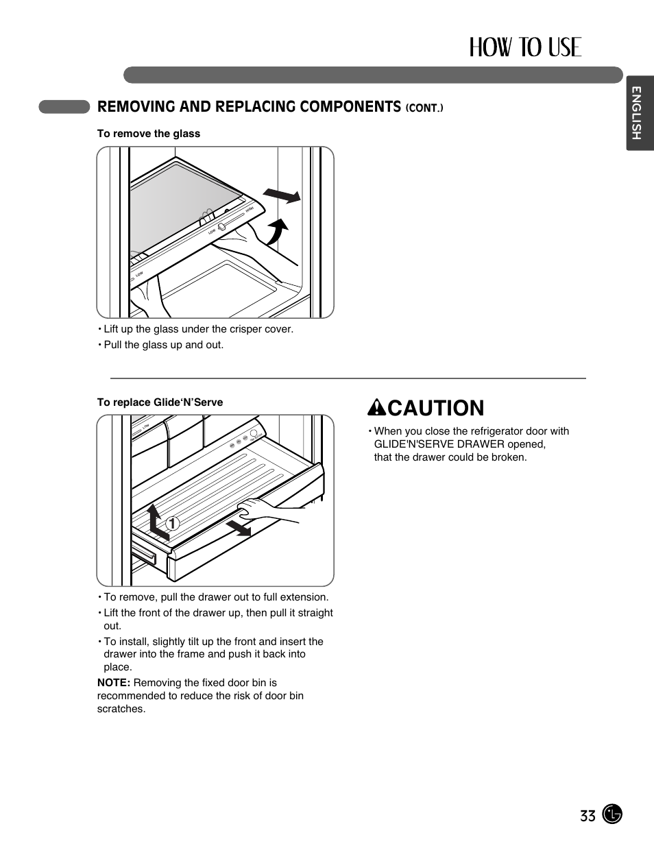 Wcaution, 33 removing and replacing components, English | LG LFX28991ST User Manual | Page 33 / 156