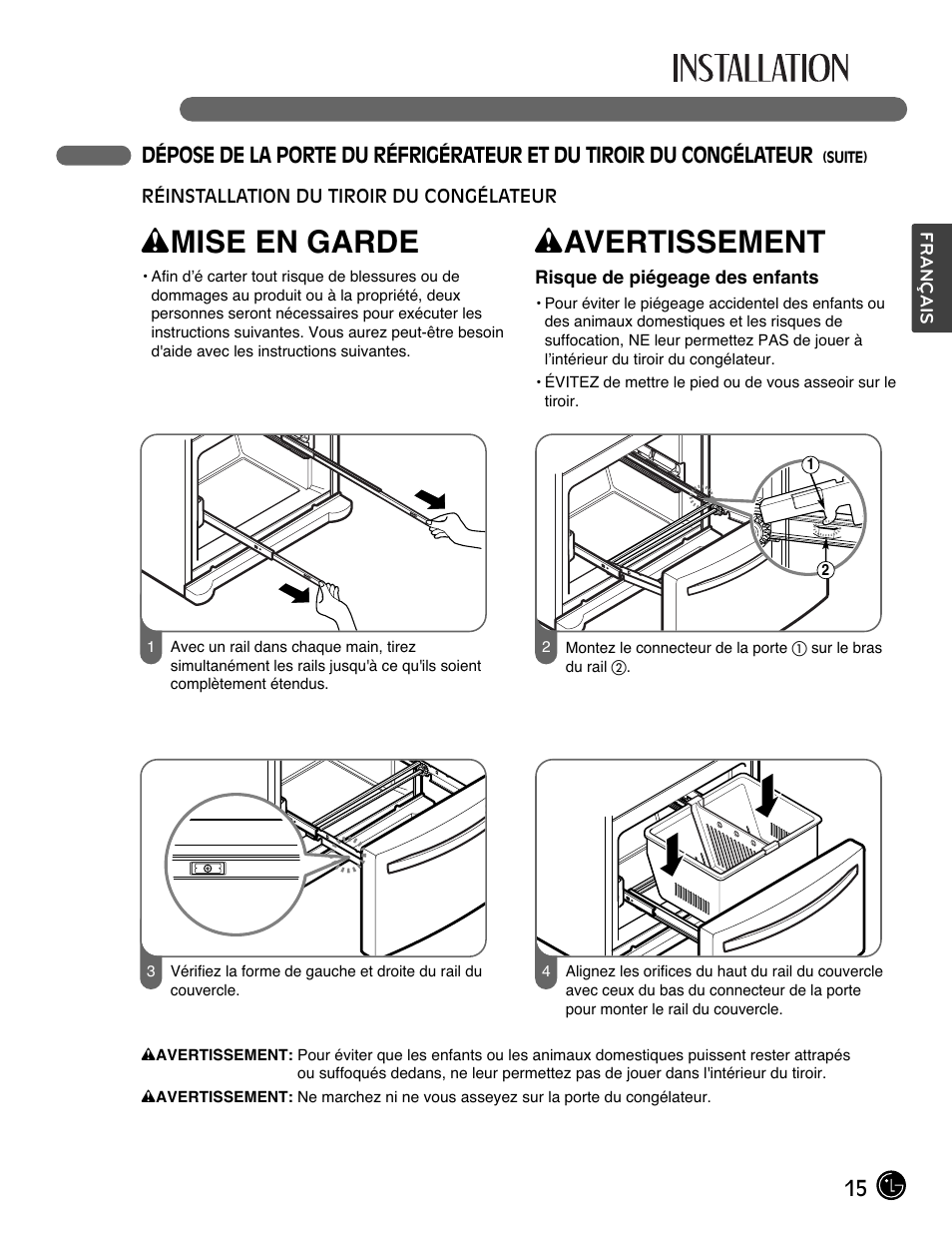 Wmise en garde, Wavertissement | LG LFX28991ST User Manual | Page 67 / 156