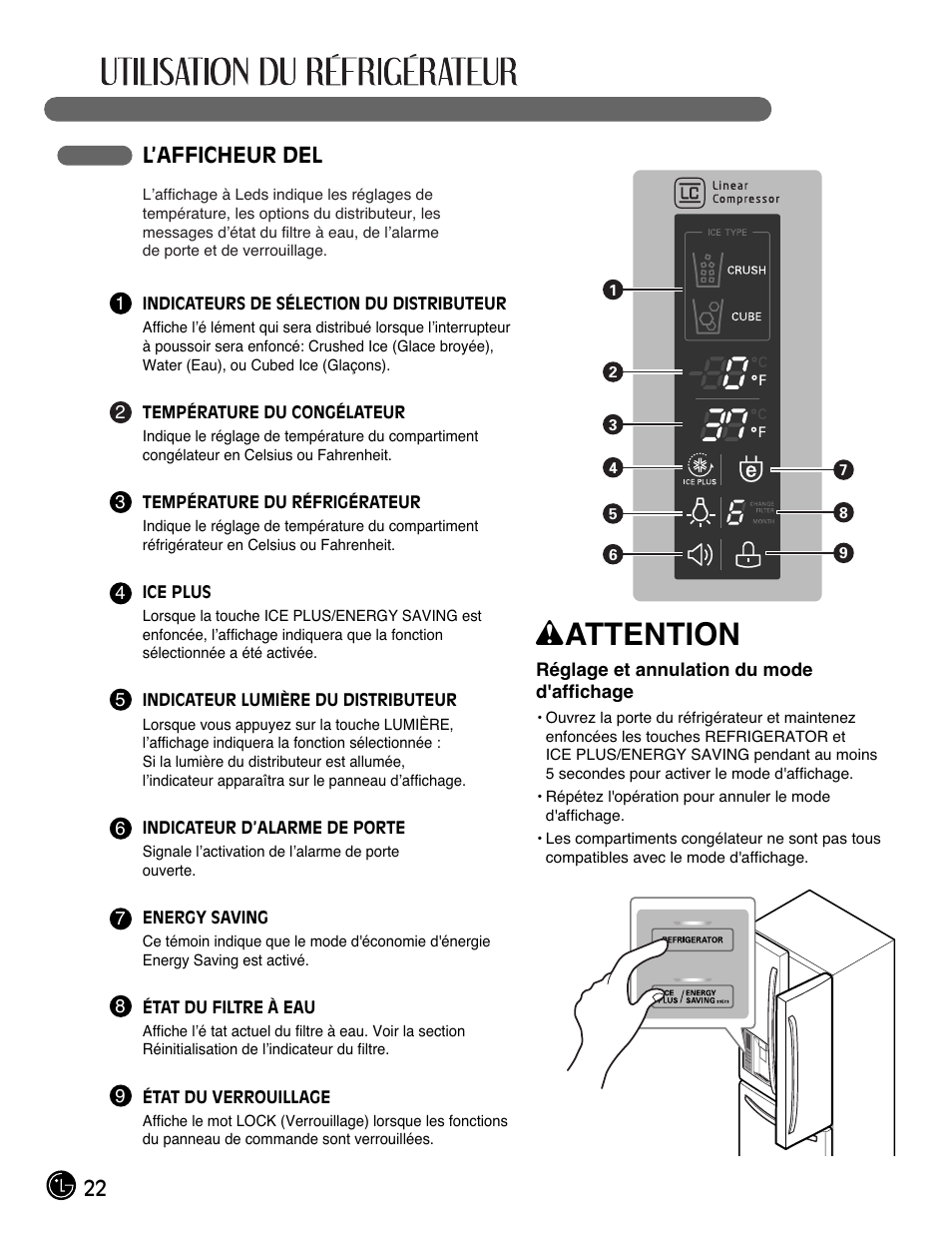 Wattention, 22 l’afficheur del | LG LFX28991ST User Manual | Page 74 / 156
