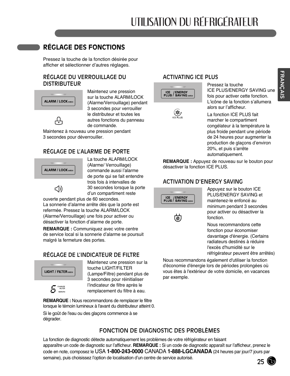 25 réglage des fonctions | LG LFX28991ST User Manual | Page 77 / 156