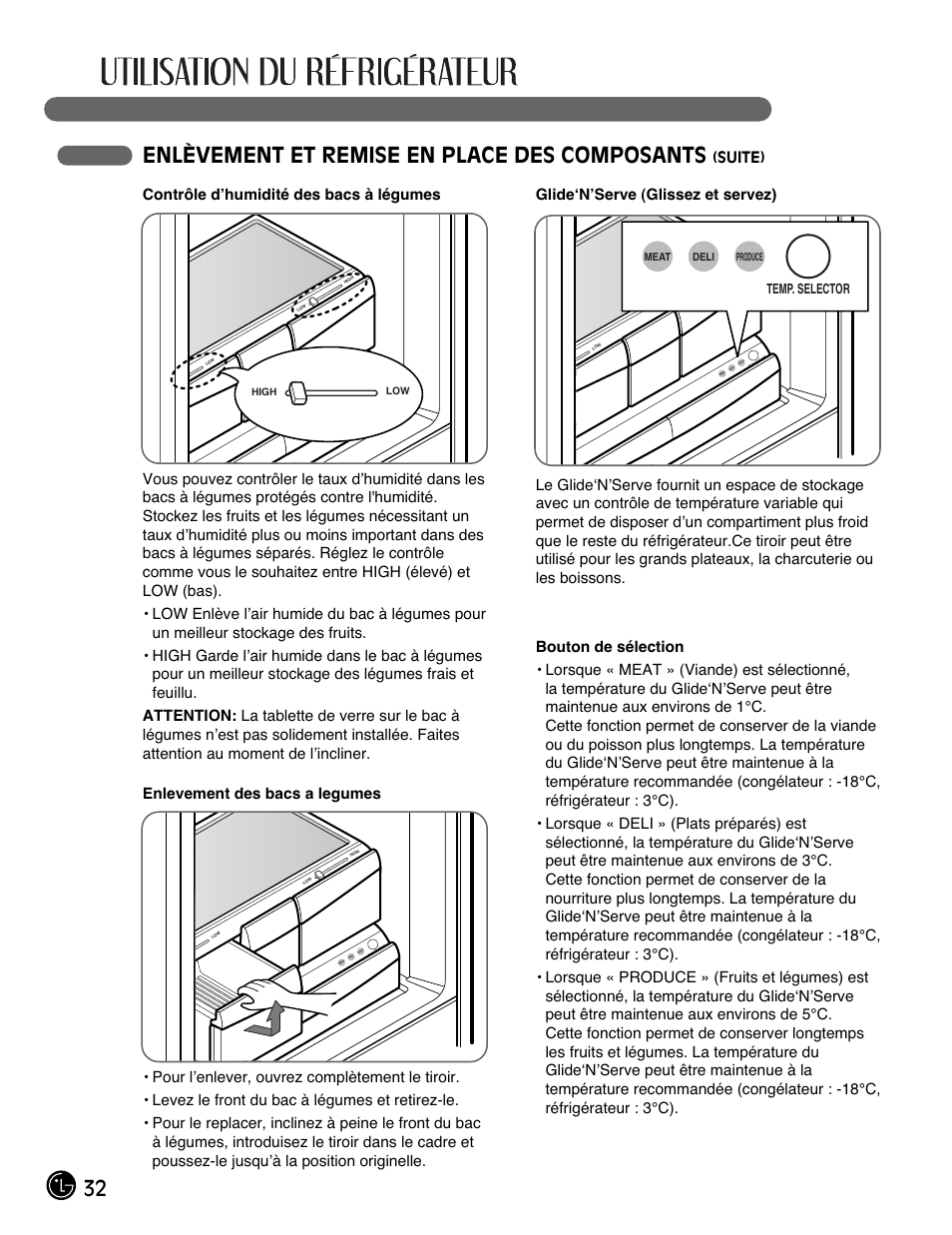 32 enlèvement et remise en place des composants, Temp. selector | LG LFX28991ST User Manual | Page 84 / 156