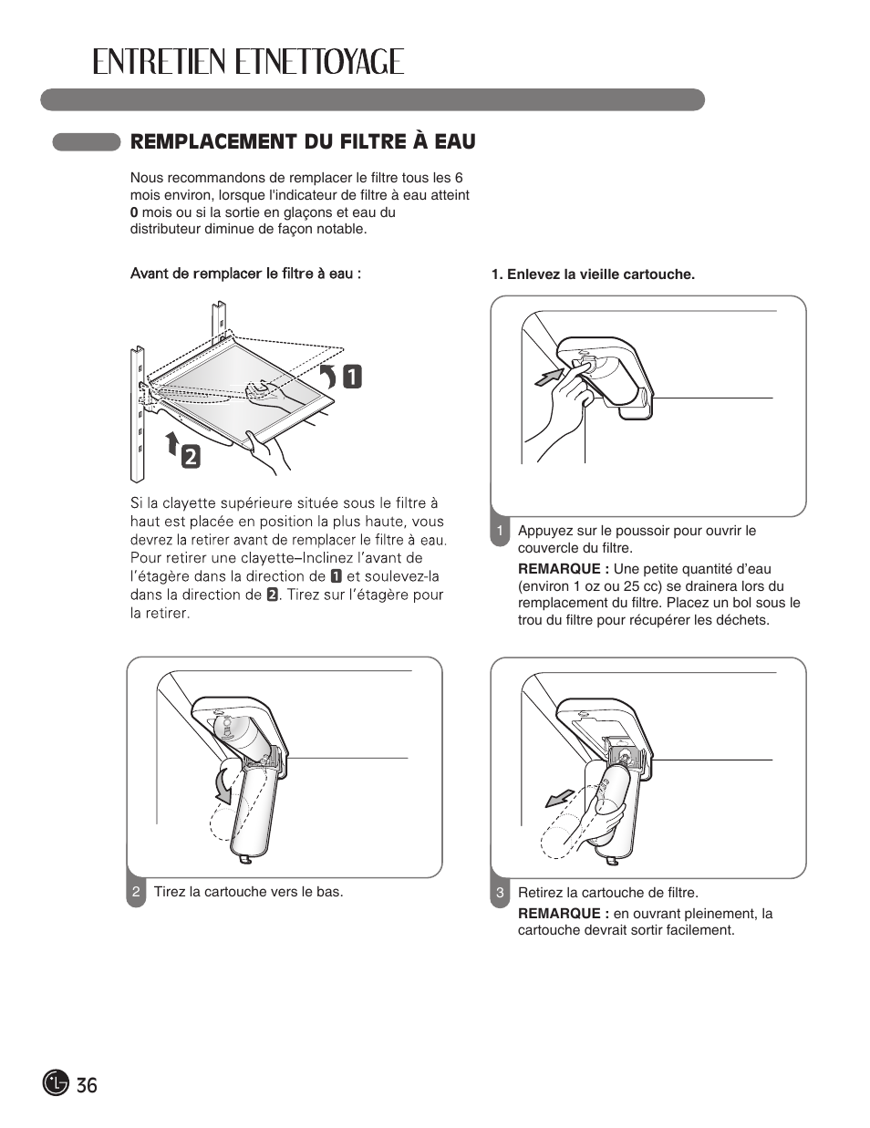 36 remplacement du filtre à eau | LG LFX28991ST User Manual | Page 88 / 156