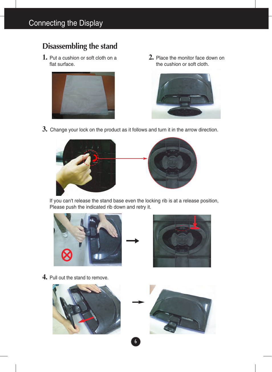 Disassembling the stand, Connecting the display disassembling the stand | LG W2344T-PF User Manual | Page 7 / 28