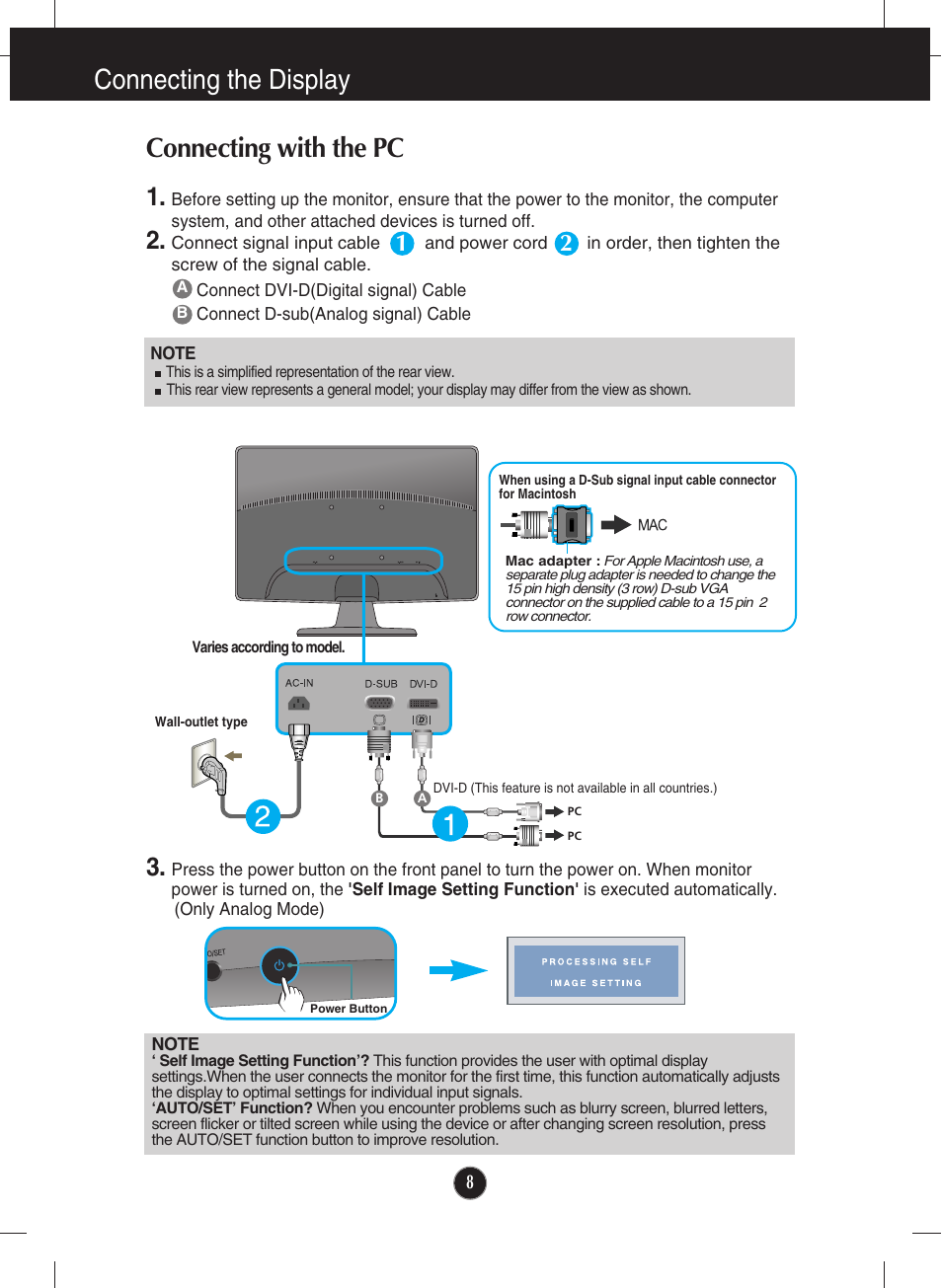 Connecting with the pc, Connecting the display | LG W2344T-PF User Manual | Page 9 / 28