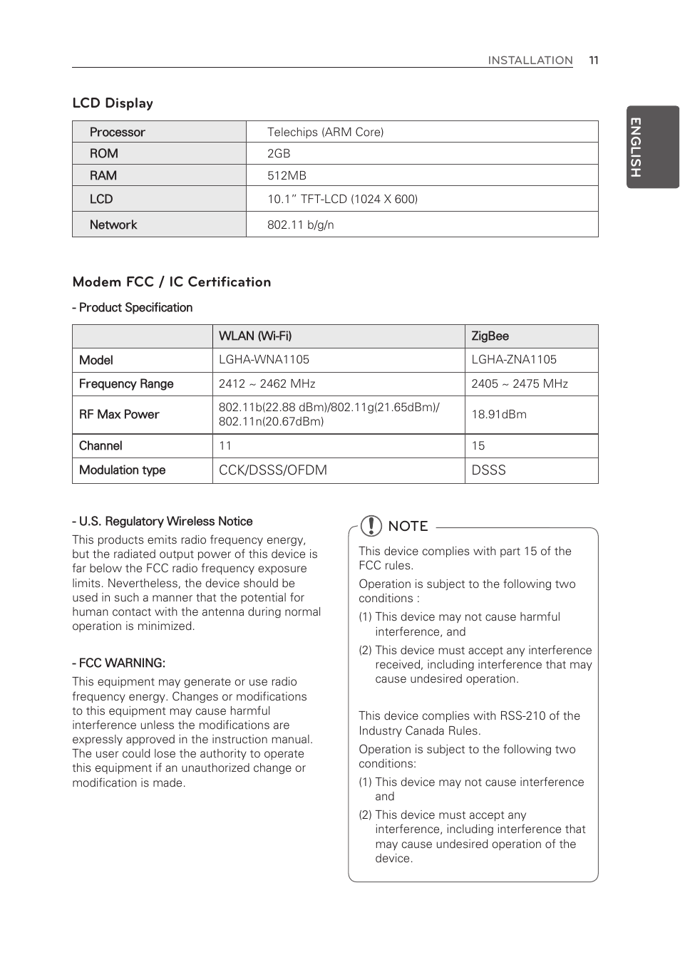 Lcd display modem fcc / ic certification | LG LFX28995ST User Manual | Page 11 / 111