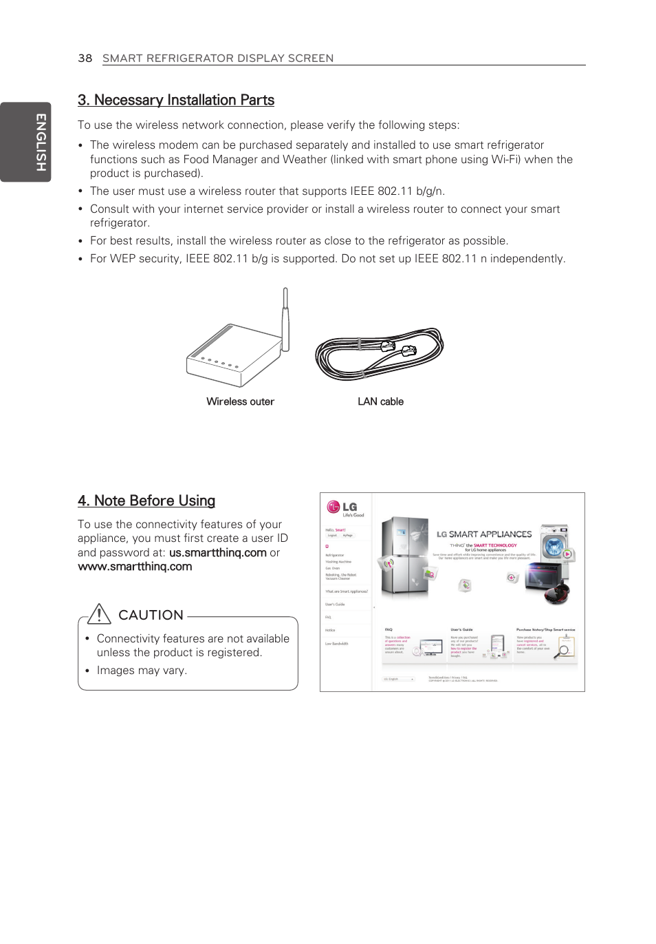Necessary installation parts, Caution | LG LFX28995ST User Manual | Page 38 / 111