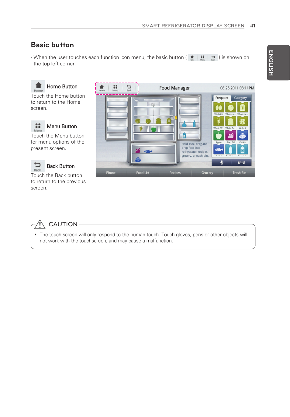 Basic button, Caution | LG LFX28995ST User Manual | Page 41 / 111