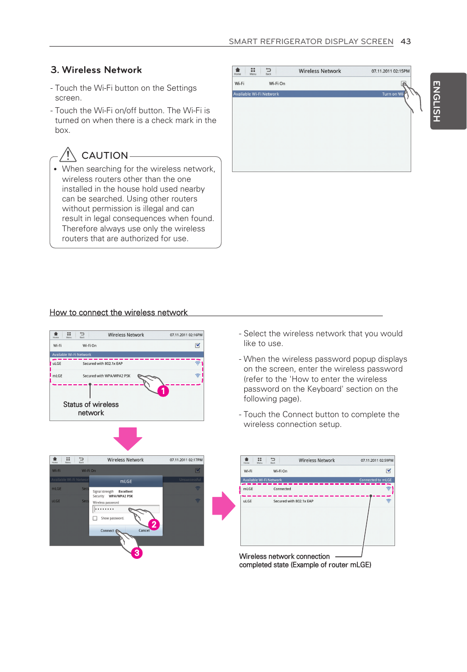 Wireless network, Caution | LG LFX28995ST User Manual | Page 43 / 111