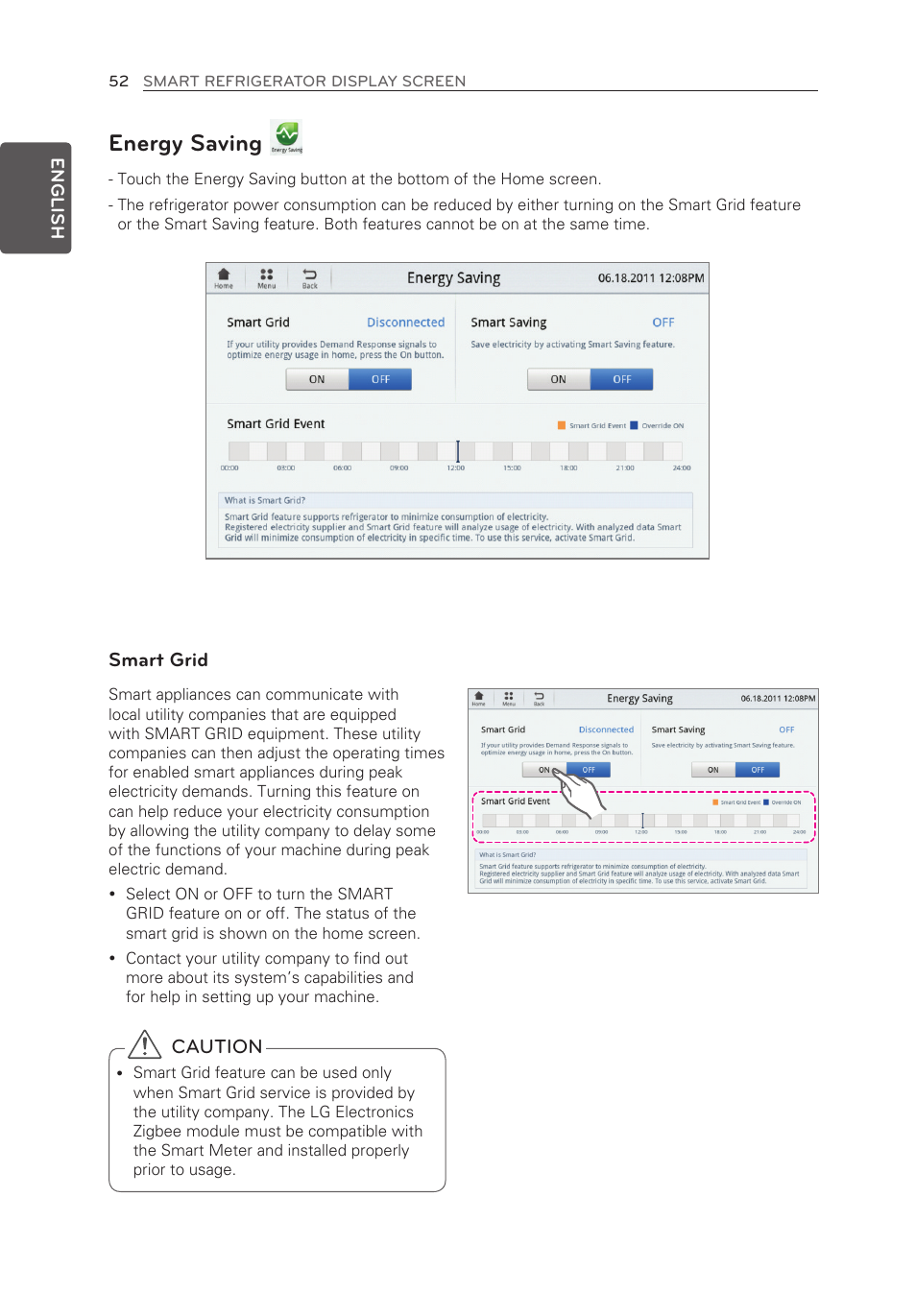 Energy saving, Smart grid, Caution | LG LFX28995ST User Manual | Page 52 / 111