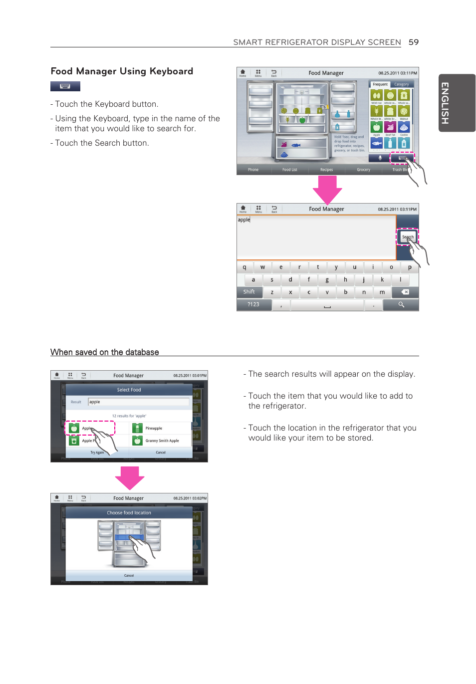 Food manager using keyboard | LG LFX28995ST User Manual | Page 59 / 111