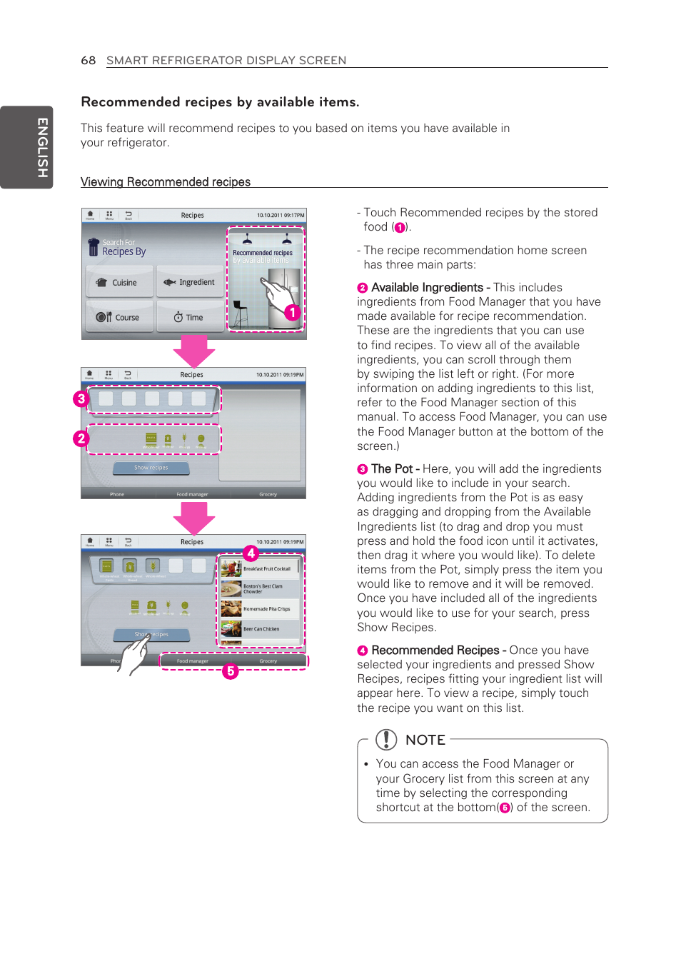 Recommended recipes by available items | LG LFX28995ST User Manual | Page 68 / 111
