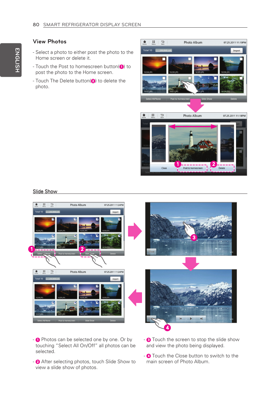 View photos, English | LG LFX28995ST User Manual | Page 80 / 111