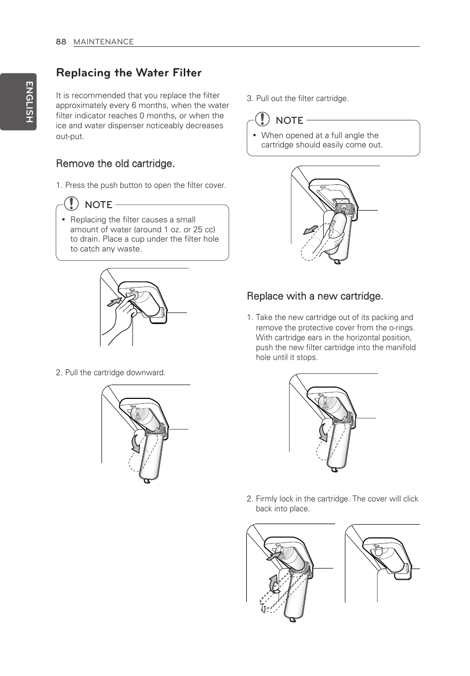 Replacing the water filter | LG LFX28995ST User Manual | Page 88 / 111
