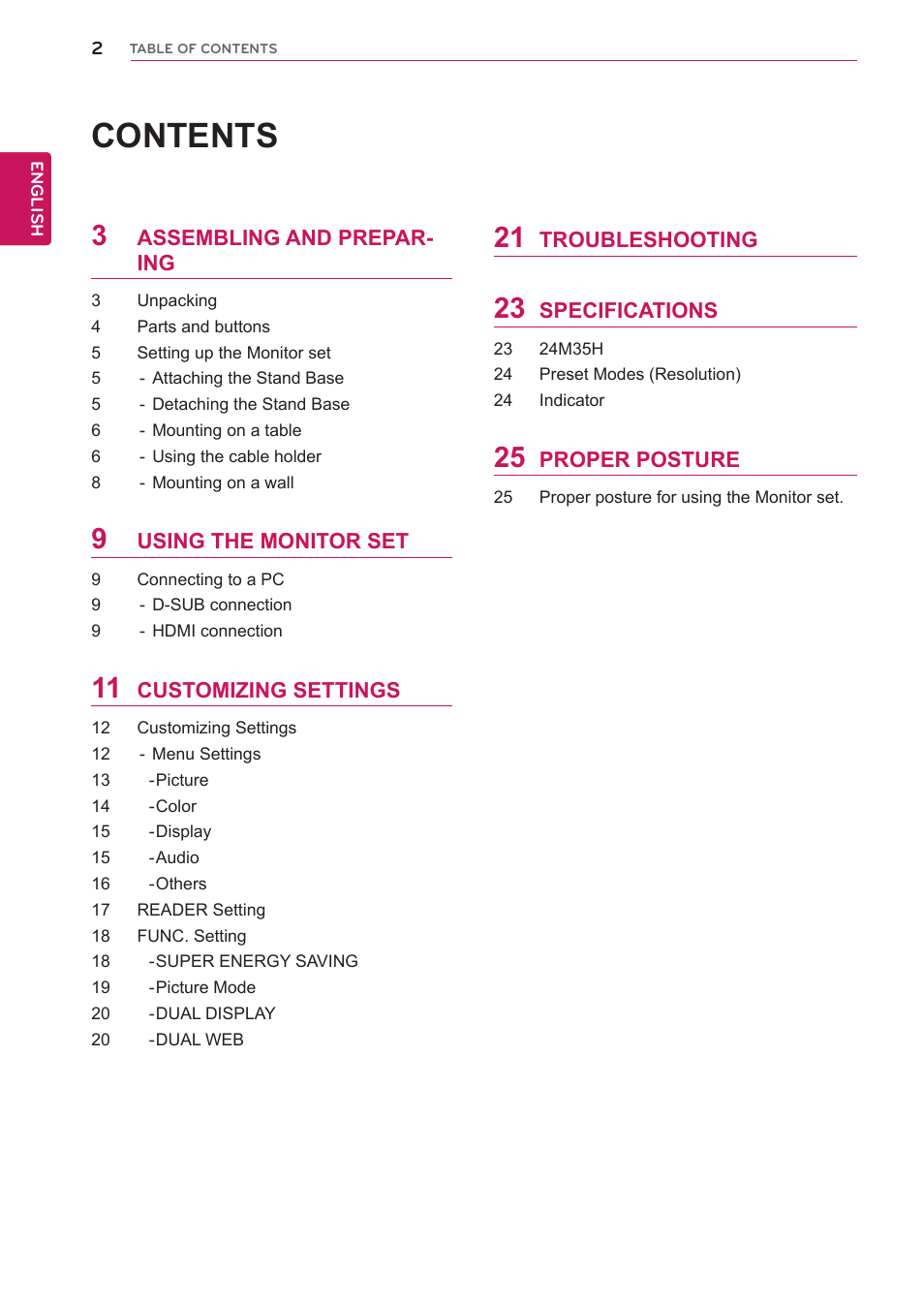 LG 24M35H-B User Manual | Page 2 / 26