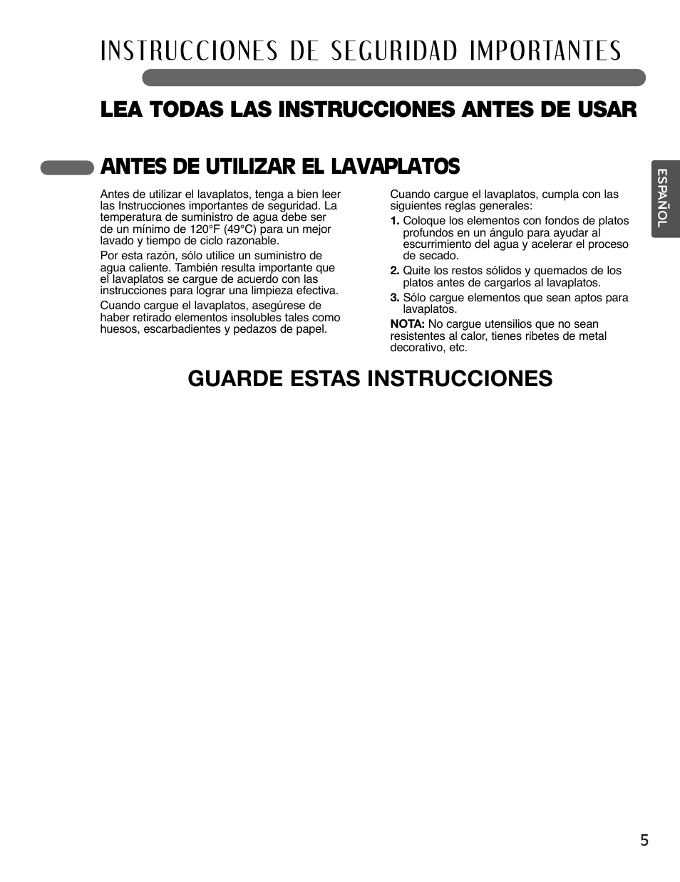 Antes de utilizar el lavaplatos | LG LSDF995ST User Manual | Page 31 / 80