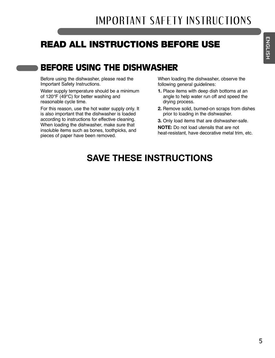 Before using the dishwasher | LG LSDF995ST User Manual | Page 5 / 80