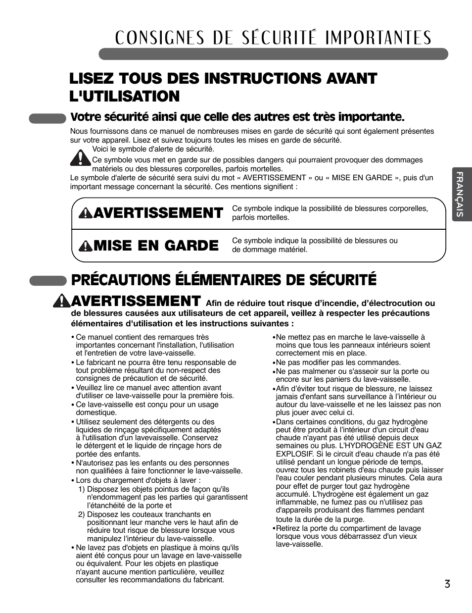 Lisez tous des instructions avant l'utilisation, Avertissement | LG LSDF995ST User Manual | Page 55 / 80