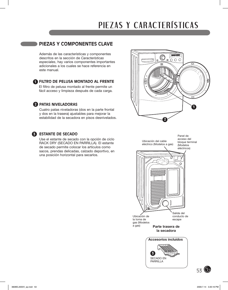 Piezas y componentes clave | LG DLGX2502V User Manual | Page 53 / 132