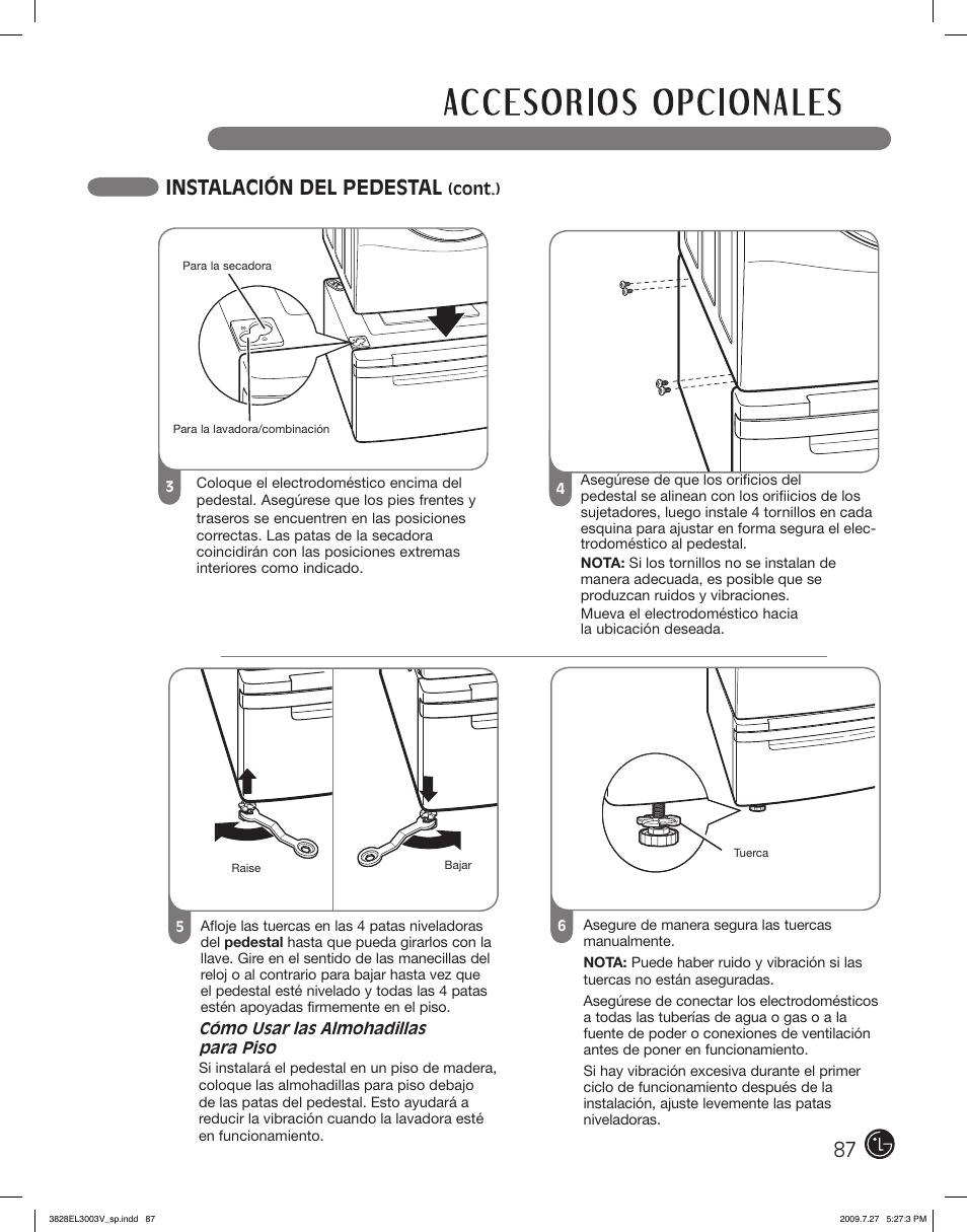 Instalación del pedestal | LG DLGX2502V User Manual | Page 87 / 132
