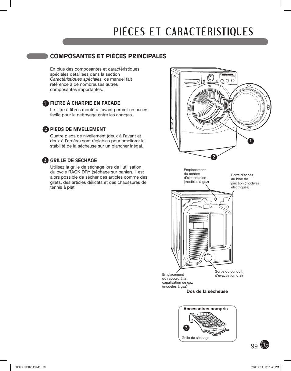 Composantes et pièces principales | LG DLGX2502V User Manual | Page 99 / 132