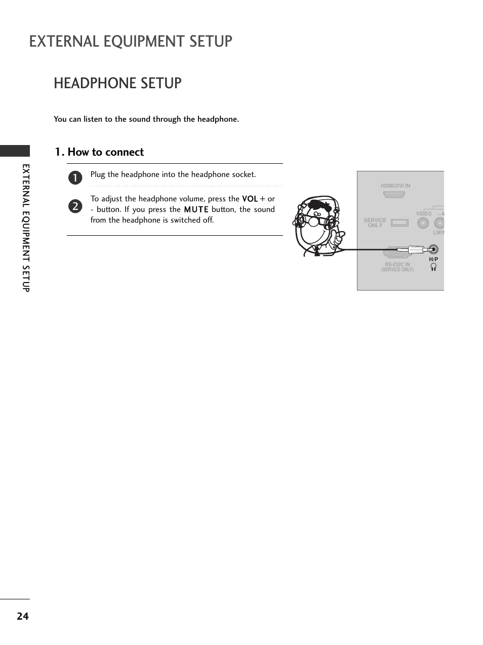 Headphone setup, External equipment setup, How to connect | LG 20LS7D User Manual | Page 26 / 74