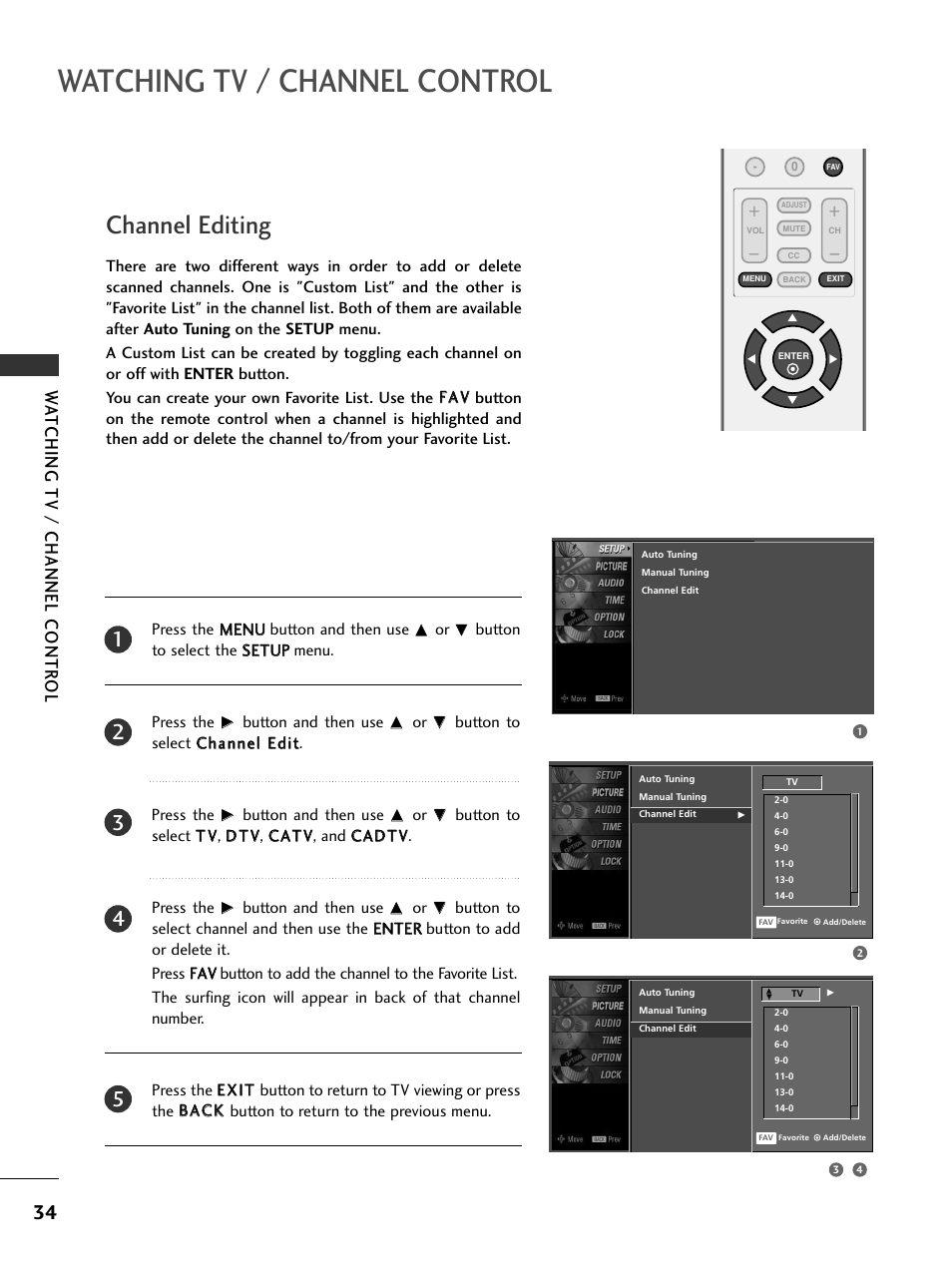 Channel editing, Watching tv / channel control, Watching tv / channel contr ol | LG 20LS7D User Manual | Page 36 / 74