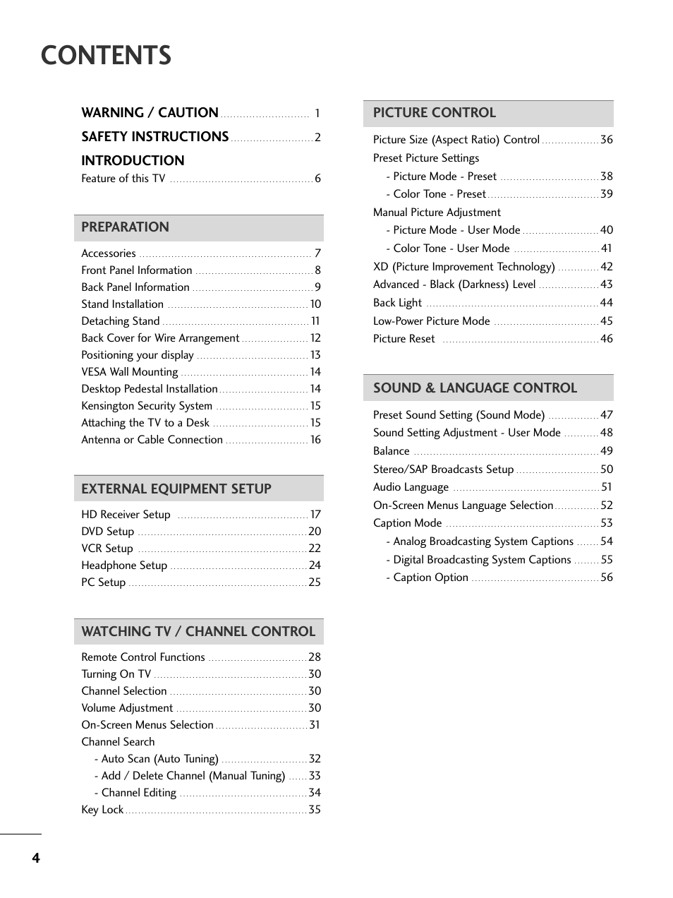 LG 20LS7D User Manual | Page 6 / 74