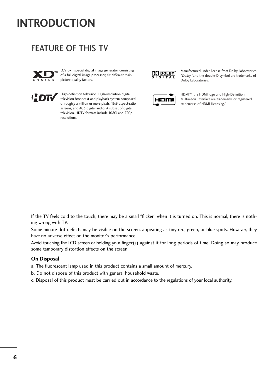 Introduction, Feature of this tv | LG 20LS7D User Manual | Page 8 / 74