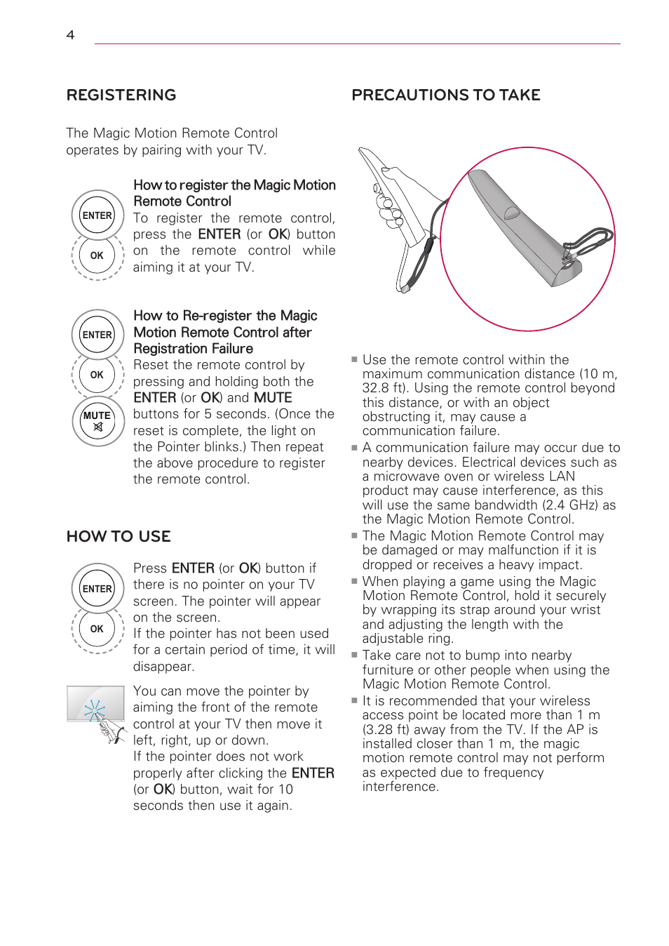 Precautions to take, Registering, How to use | LG AN-MR200 User Manual | Page 4 / 5