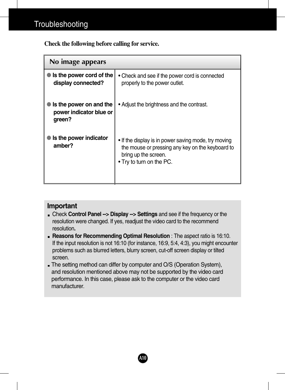 Troubleshooting, No image appears | LG W3000H User Manual | Page 11 / 17