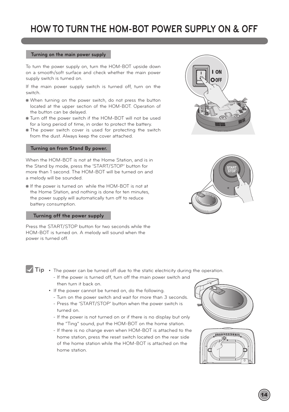 How to turn the hom-bot power supply on & off | LG LrV590S User Manual | Page 18 / 36