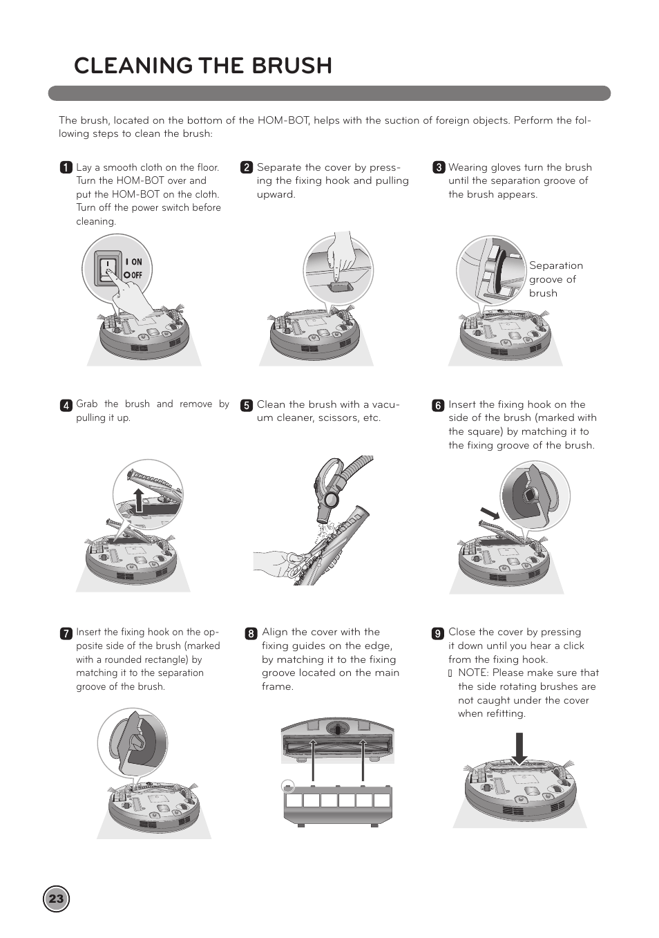 Cleaning the brush | LG LrV590S User Manual | Page 27 / 36