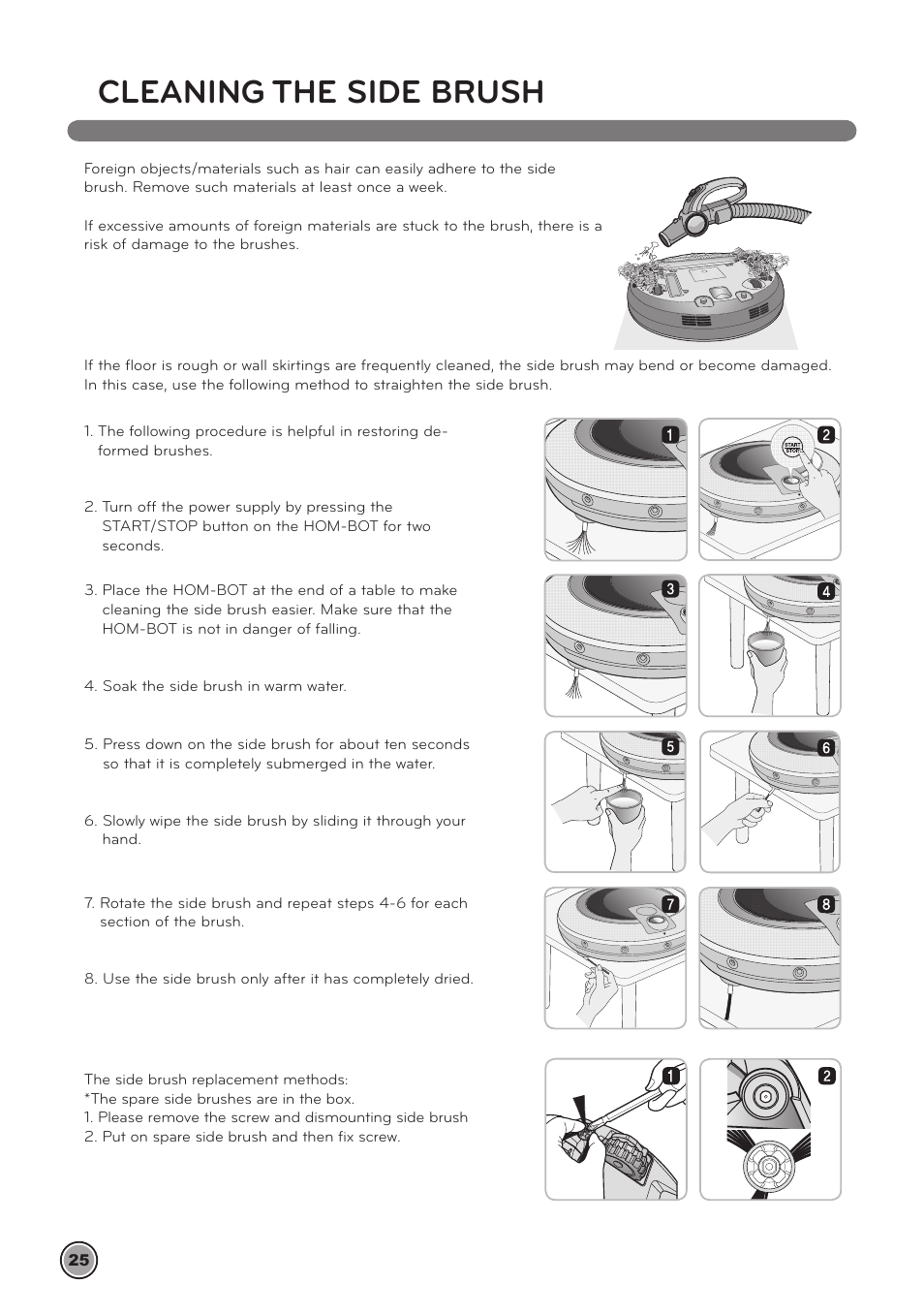 Cleaning the side brush | LG LrV590S User Manual | Page 29 / 36